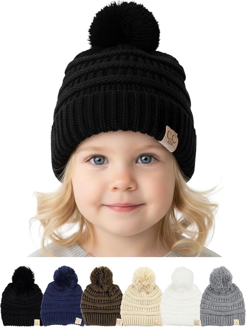 Funky Junque Toddler Pom Beanie – Kids Winter Hat for Ages 1–4, Baby Boy & Girl Knit Beanies, Warm Cozy Knit Snow Hats - Image 1